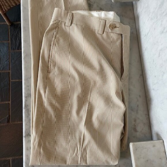 RALPH LAUREN Tan White Seersucker Flat Front Trousers 36x30 - Picture 2 of 16
